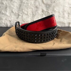 Christian Louboutin Men’s Loubi Sneaker Spiked Red and Black Belt